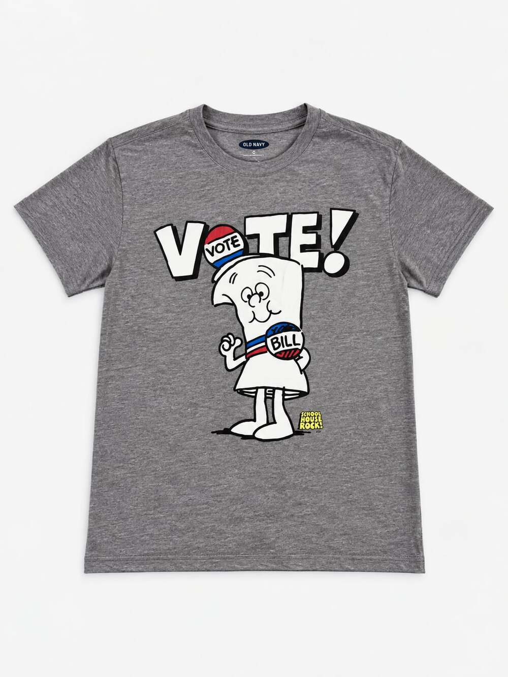 Old Navy Schoolhouse Rock Bill Vote T-Shirt Size S Gray Graphic Tee